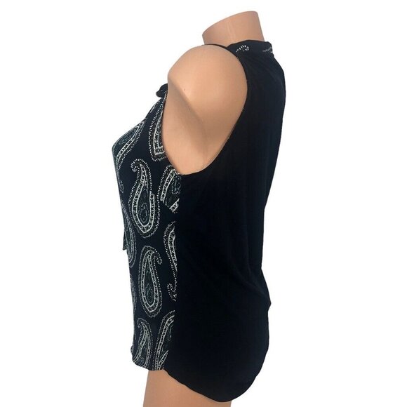 ANN TAYLOR Size S Paisley Print Sleeveless Blouse Top Tie Neck Keyhole Tank Top - Picture 5 of 7